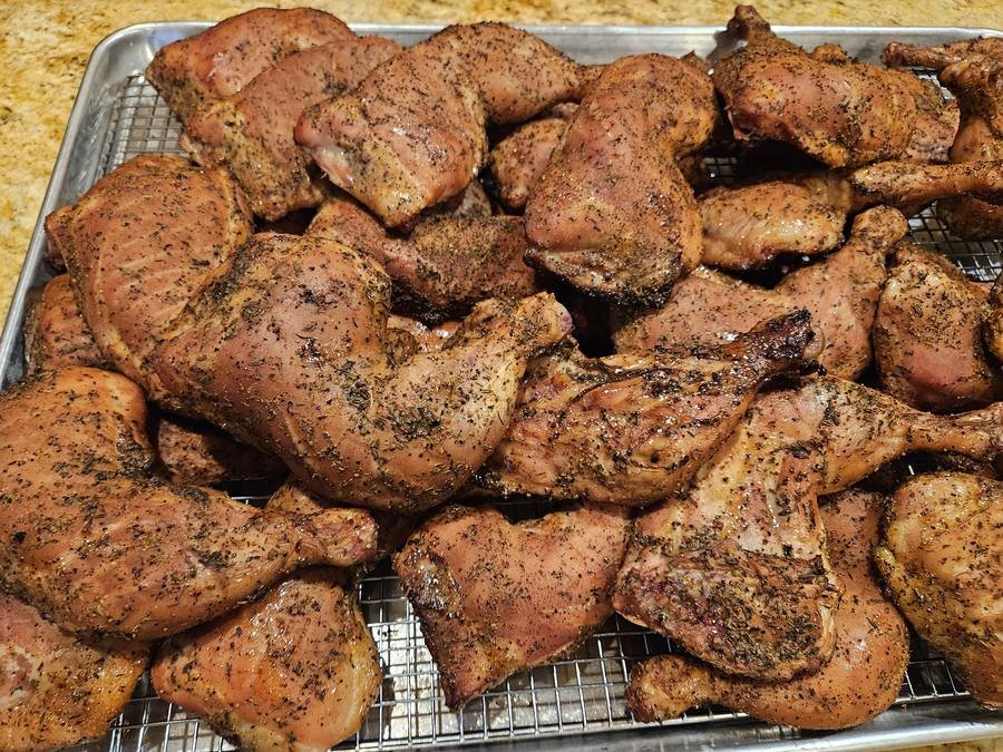 Smoked chicken leg quarters